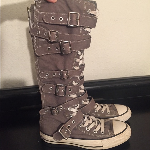Converse Shoes - Gray knee hi-top strappy converse sneakers